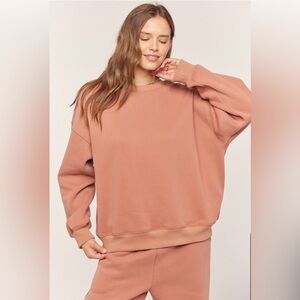 Plus Size Cozy Oversized Sweatshirt Dusty Rose “Happy” embroidered